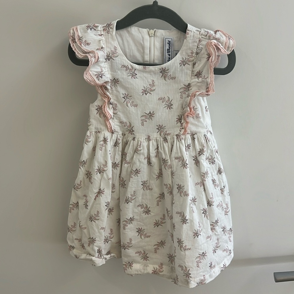 Tartine et Chocolat White and Pink Sundress with Cap Sleeves